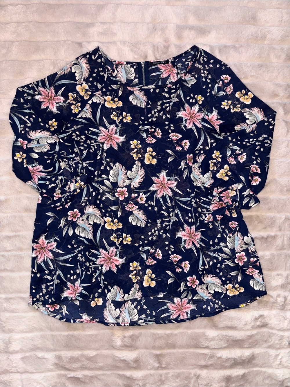 Papermoon Navy Floral Blouse with Pink & Yellow Flowers